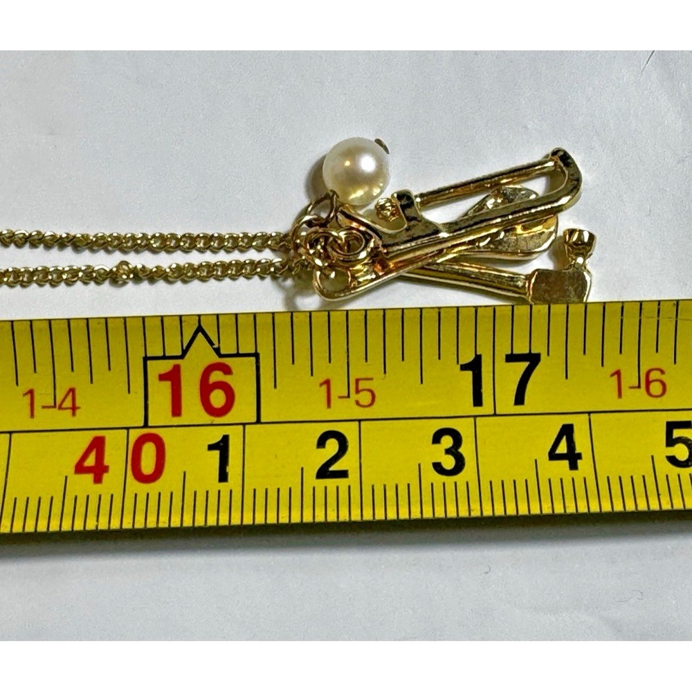 Gold Tone Tool Charm Necklace Wrench Hammer Hacksaw Pearl‎ 17 Inch Novelty - Picture 3 of 6